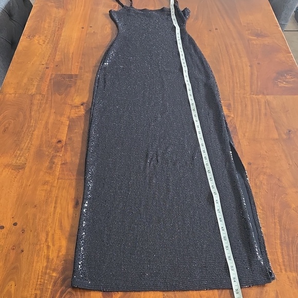 Bebe Black Sequin Bodycon Slip Maxi Dress Gown Size Small - Picture 7 of 12